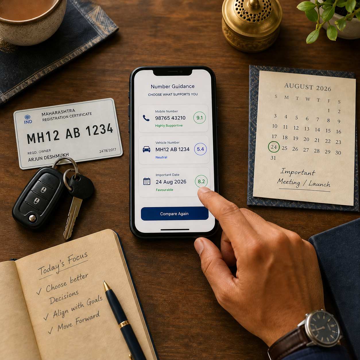 Phone, vehicle and date choices compared with Number Guidance