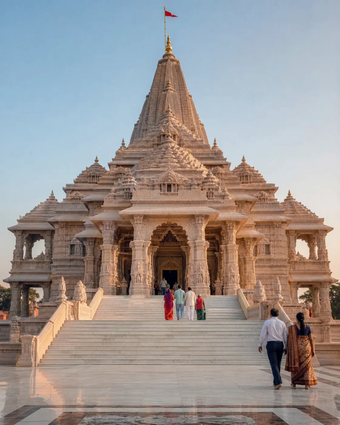 Illustration of a temple tower and approach